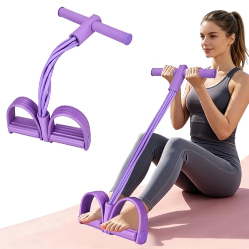 Multifunction 6-Tube Elastic Resistance Band with Foot Pedal, Elastic Pull Rope for Waist, Arm, Leg Stretching (Purple-01)
