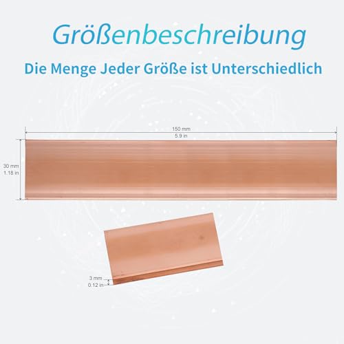 KUBOWAI 2 Stück Metall Kupferplatte，T2 Flaches lila Kupfer，99.95% Reiner Kupferblech, Werkstoffe für die metallverarbeitende Industrie（150 x 30 x 3 mm ）