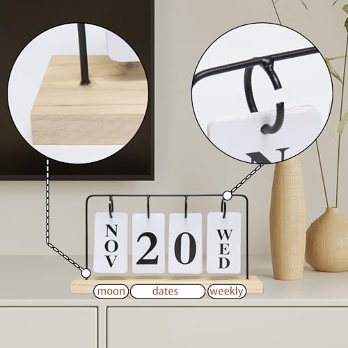 Decorações de mesa, prateleira de metal, calendário diário mensal feito à mão em madeira, decorações