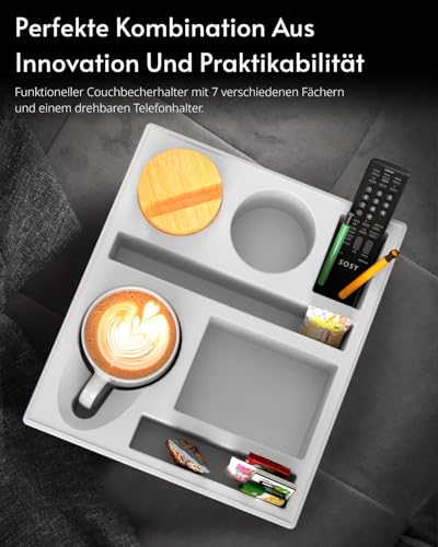 Couchbar Snackbox Silikon sofatablett mit 360 Grad Drehbar Handyhalter beistelltisch mit Holz Sofatablett für Sofa, kino Deko… – Ansicht 5