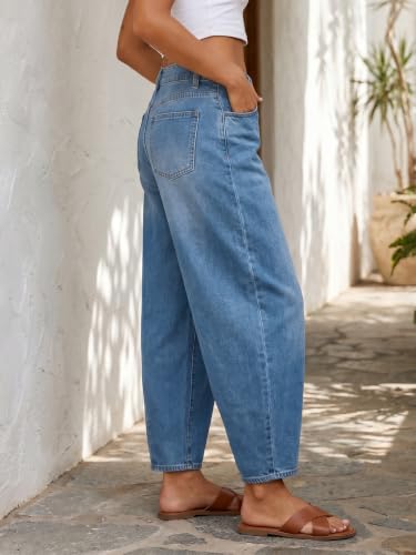 Image of Saodimallsu Womens Barrel Jeans Cropped High Waisted Baggy Wide Straight Leg Boyfriend Denim Pants for Casual Wear
