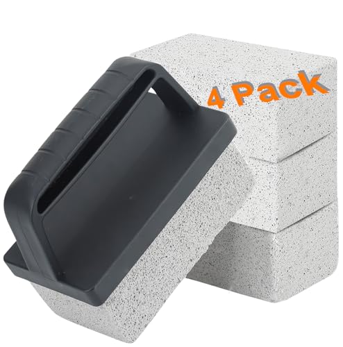 Heavy Duty Grill Cleaner for Blackstone - Grill Cleaning Brick with Handle, Griddle Pumice Stone for Cleaning BBQ Grill, Swimming Pool, Sink (4 Pack)