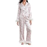 CONCEPTION : ensemble pyjama femme de 2 pièces imprimé des motifs de Noël ou tendance. Les poignets et les chevilles sont bordés de fourrure douce et chaude