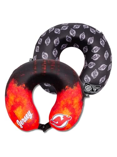 FE NHL New Jersey Devils Travel Neck Pillow, New Jersey Devils Memory Foam Neck Pillow, Hockey Travel Pillow, NHL Officially Licensed Gear, Recycled Fabrics, Black/Red, One Size