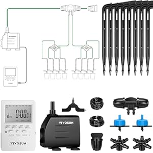 VIVOSUN Professional Automatic Drip Irrigation Kits, 15W Output, All in One Professional Grow Kit- Includes Pump, Timer and Regulator, 8 Drip Emitters Garden Plant Watering System Indoor Outdoor