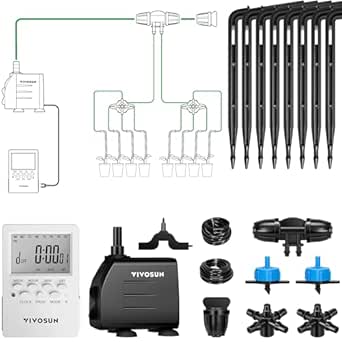 VIVOSUN Professional Automatic Drip Irrigation Kits, 15W Output, All in One Professional Grow Kit- Includes Pump, Timer and Regulator, 8 Drip Emitters Garden Plant Watering System Indoor Outdoor