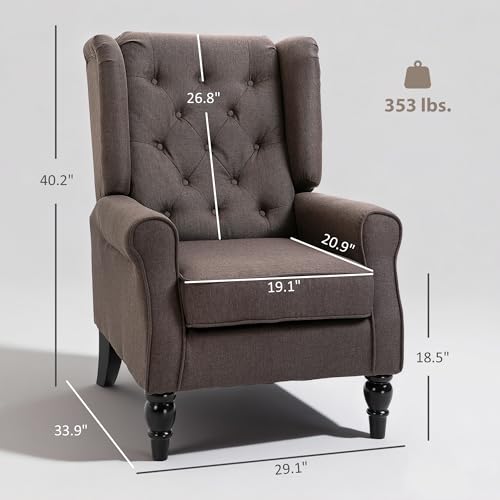 Image of Tufted Wingback Accent Manual Single Lounge Recliner Chair, Brown