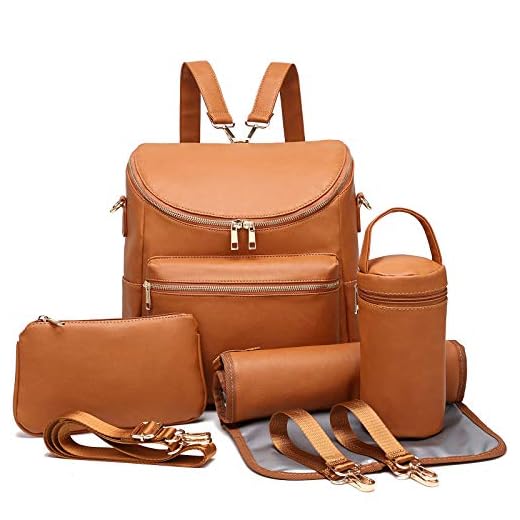 Diaper Bag Backpack Leather Backpack for Women Travel Backpack Baby Bag Large with Troller Straps Capacity for Wet Clothes, Breast Pump, Milk Bottle Brown