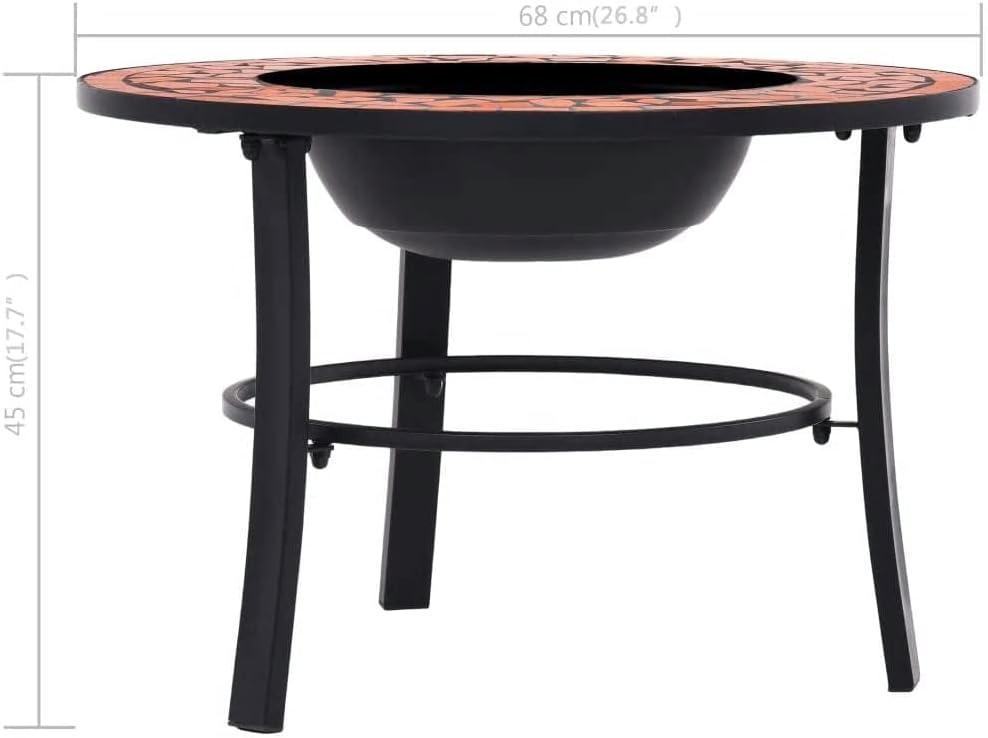 vidaXL Steel and Ceramic Mosaic Fire Pit Stove 26.8" - Terracotta - Outdoor Heating Solution, BBQ Partner, Round Tabletop for Convenience, Resistant Construction, WARNS Cancer and Reproductive Harm