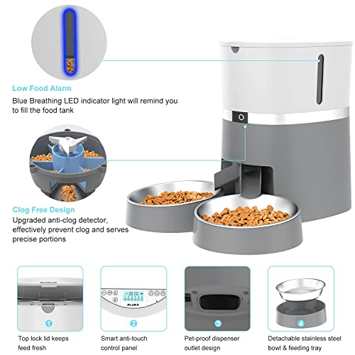 ALUKE Cat Feeder, Automatic Cat Feeder for Double Pets, Pet Feeder Dog Food Dispenser with Splitter & Double Bowls, 6… - Image 5