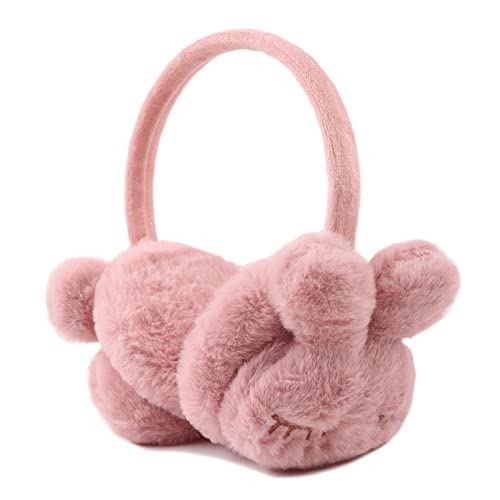 XIAOHAWANG Mädchen Winter Ohrenschützer Jungen Warme Langer Plüsch Ohrenwärmer Kältedicht Faltbare Kinder Damen (Kaninchen, Haut Rosa) Cover