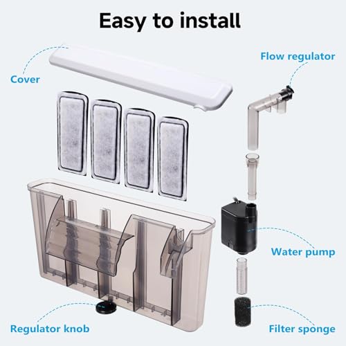 Image of AQQA Quiet Hang on Back Aquarium Filter for 30-50 Gallon, Fish Tank Filters with Adjustable Flow, Auto Start Powerful Filtration HOB Filter, Easy Install for Freshwater Aquariums,8W 200GPH
