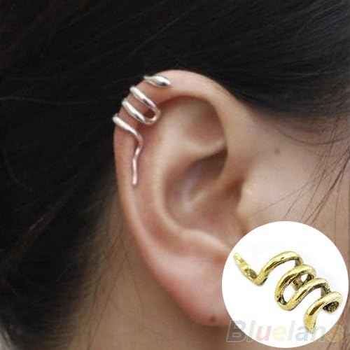 Jmusi 1 PC Fashion Punk Unique Snake Shape Cuff Wrap Ear Clip Earring Silver one size
