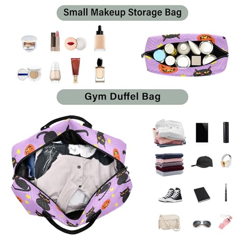Burbuja Travel Duffel Bag for Women, Pumpkins Black Cats Weekender Overnight Bag Shoulder Carry On Tote with Trolley Sleeve, Gym & Toiletry, Large Size4