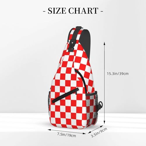 Red White Checkered Chessboard Flag Sling Backpack Unisex Crossbody Chest Bag Shoulder Chest Bag For Women Men Hiking Travel3