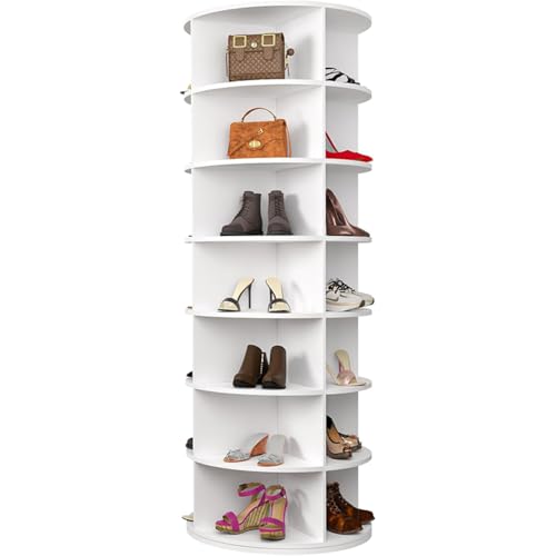 Image of Leavader 7 Tier Rotating Shoe Rack Tower, Spinning Shoe Display, 360 Shoe Rack Storage Round Carousel, Vertical Handbag Rotate Shoes Closet Organization