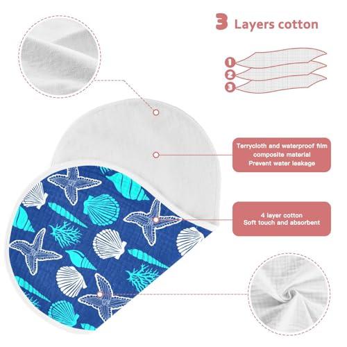 Starfish Coral Marine Blue Baby Burp Cloths Absorbent Cotton Burp Cloths Rags Burping Clothes for Babies Burp Cloth Baby Bibs Washcloths for Baby Boy Girl Wipes 22x11IN,2 Pack4