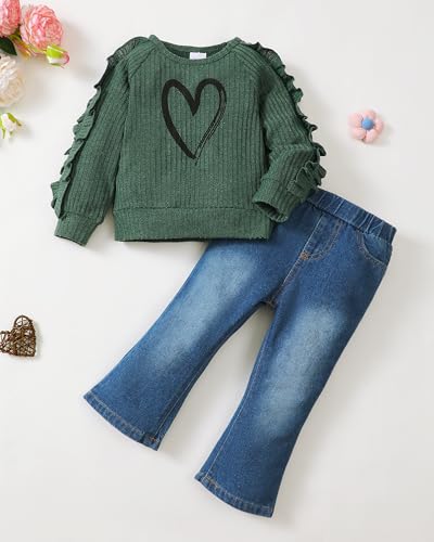 Image of Baby Toddler Girl Clothes Outfits Kids Sweatshirt Jeans Set Denim Pants Little Girls Clothes Toddler Outfit for Girls