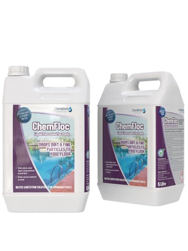 ChemFloc Liquid Pool Flocculant Heavy-Duty Pool Clarifier & Water Treatment Removes Dead Algae & Small Particles Easy to Use No Pre-Dissolving Ideal for Swimming Pools & Spas 2 x 5 Litres