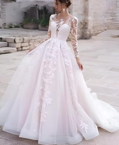 Chady Womens A-Line Beach Boho Bridal Gowns Long 2026 Long Sleeve Plus Size Wedding Dresses For Bride White 16W #TOP20