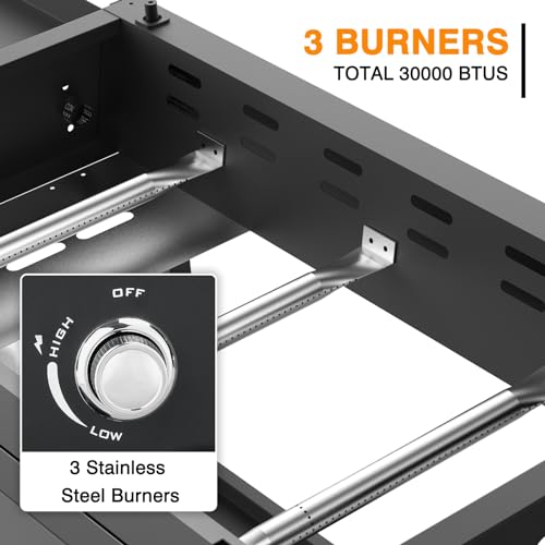 ADREAK 3 Burner Foldable Gas Griddle, 32 Inch Stainless Steel Portable Detachable Propane Griddle, 45,000 BTU Flat Top Barbecue Grill with Side Shelves for Camping