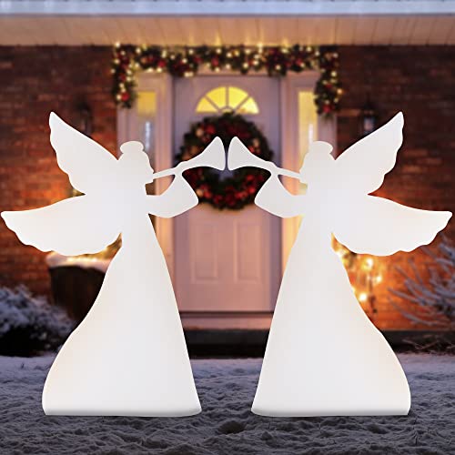 Best Choice Products 3ft Set of 2 Outdoor Christmas Angel Yard Decorations Weather-Resistant PVC Dcor for Lawn Garden Display w/ 4 Ground Stakes
