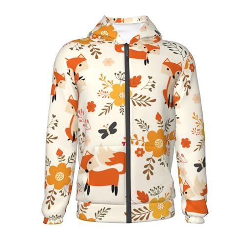 Flower Fox Kids Pullover Hoodies Boys Zip Up Sweatshirts Girls Athletic Clothes with Pocket2