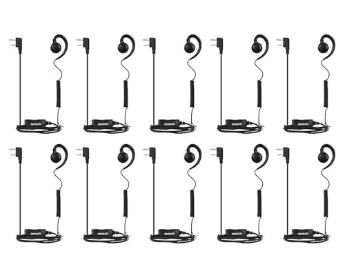 Retevis Swivel Walkie Talkie Earpiece with Mic Coil Tube C-Shape Earhook for RT22 RT68 RT21 H-777 H777-H Compatible with Baofeng Kenwood Pxton 2 Way Radio Two Way Radio Earpiece(10 Pack)