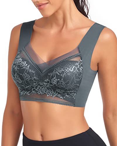 Image of WOWENY Seamless Lace Bras for Women Wirefree Comfortable Mesh Padded Soft Back Smoothing Bra