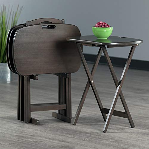 Image of Winsome Lucca Snack Folding Table Set, 22.8-inch x 15.6-inch, Oyster Gray (16577) | Easy to Store Portable Fold Up Table Set with Storage for Kitchen, Living Room TV Dining, Crafts, Puzzles, Work From Home