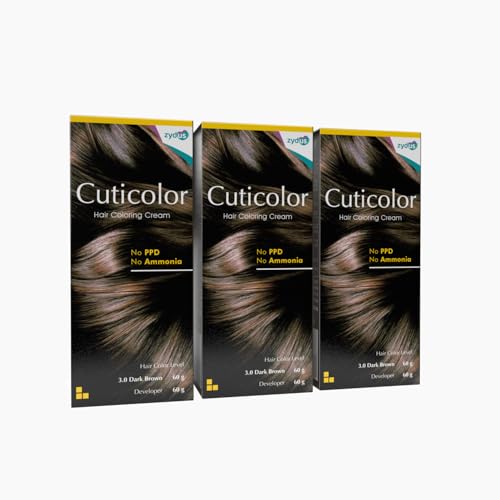 Cuticolor Permanent Hair Color Cream| Dr prescribed| Eco Mechanism for Preserving Scalp Health| No Ammonia| No PPD| Enriched with Portulaca & Boseivela Extracts - Dark Brown (120g) | Pack Of 3