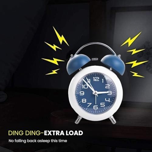 Image of Classic Retro Twin Bell Alarm Clock | Silent Non-Ticking Analog Table Clock with Loud Twin Bell Ringer, Night Light & Luminous Dial for Kids, Students, Bedroom, Study Table & Office Use