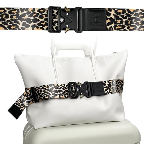 Image of Luggage Straps for Carry On, Vethers Add a Bag Travel Belt, Hands Free Luggage Helper, Adjustable and Stylish Belt with Metal Buckles for Second Bag, Tote, Airport Travel Accessory (Leopard)