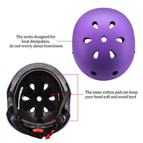 JIFAR Youth Kids Bike Helmet for Ages 3-11, Adjustable Toddler Protective Gear with Elbow Knee Wrist Pads for Skateboarding Bicycling Hiking, S Size for Girls Boys Helmet，Purple - Thumbnail 2