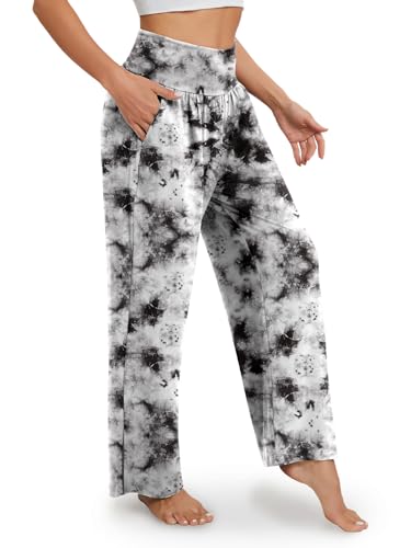 Image of Gracyoga Womens Wide Leg Yoga Pants Flowy Lounge Pajamas Pants with Pockets | High Waisted Sweatpants Bottoms, Comfy Palazzo, Lightweight Breathable, Casual Loose For Summer Fall Winter,Daily Wear