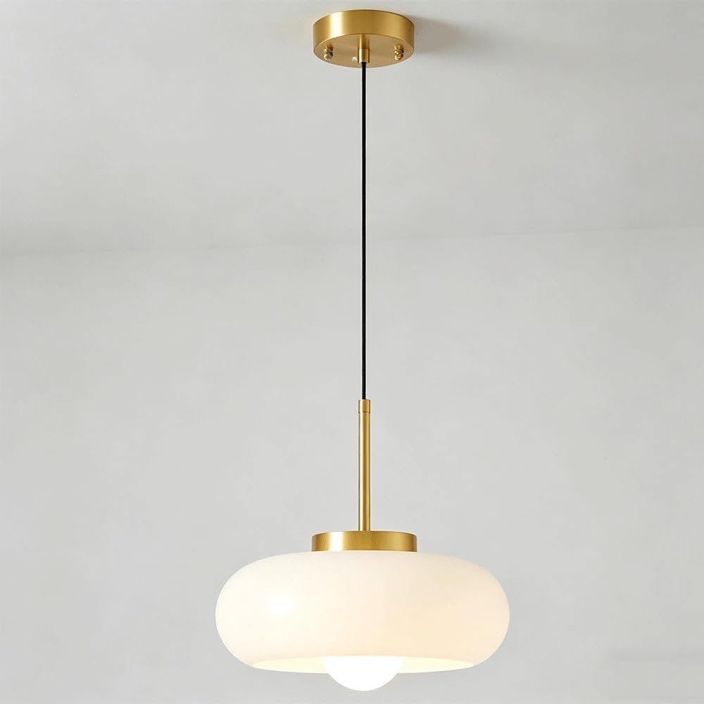 FEITENGDA Nordic Lantern Pendant Light with White Ceramic Lampshade Modern Dome Hanging Lamp Indoor Small Ceiling Chandelier Lighting Fixture for Bedroom(White)