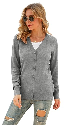 Image of VIISHOW Women Long Sleeve Button Down V Neck Lightweight Basic Knit Sweater Cardigan