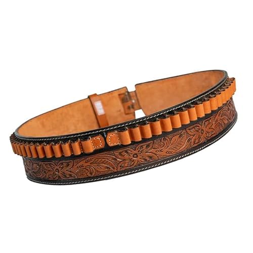 warreplica Full Grain Buff Leather 45 Colt Cartridge Belt Cowboy Belt for .44/45 Ammo Belt Heavy Leather Belts for Men