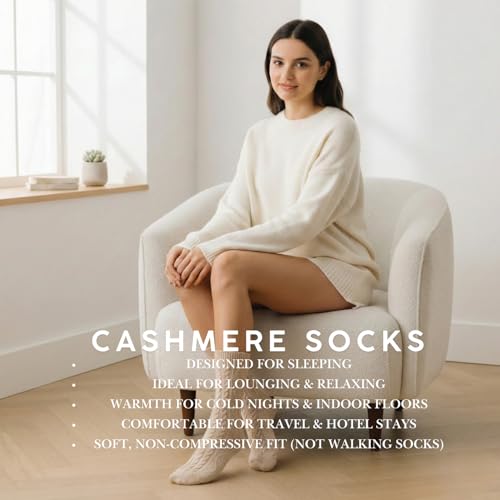 Image of Karen Thomas 100% Cashmere Women's Sleep Socks, 3-Ply Soft Cozy Cable Knit, Luxury Bed Socks for Warmth, Comfort & Lounging