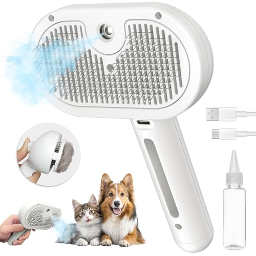 Pecait ​Cat Steam Brush for Shedding, 3 In 1 Steam Cat Brush Self...