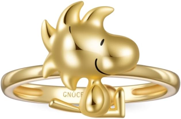 GNOCE Peanuts Woodstock Ring for Women, 18k Gold Plated Ring for Her Wife, Valentine‘s Day, Mother’s Day Jewelry