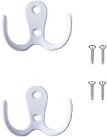 Lansonee 2-Pack White Double Prong Robe Hooks - Sturdy Wall Mounted Dual Coat Hooks for Bathroom Bedroom, Holds 40lbs Each