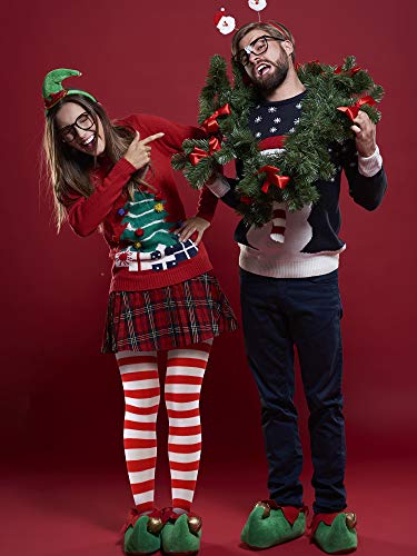 Sumind 3 Pairs Christmas Striped Tights Full Length Tights Thigh High Stocking For Christmas Halloween Costume Accessory(Red/White, Adult Size) #TOP3