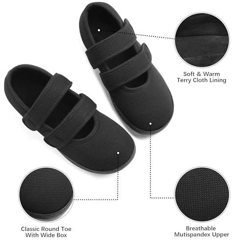 Bigwow Women's Walking Shoes Wide Diabetic Shoe Adjustable Slip On Soft House Slipper with Memory Foam Non Slip Indoor Outdoor Barefoot Casual Sneakers2