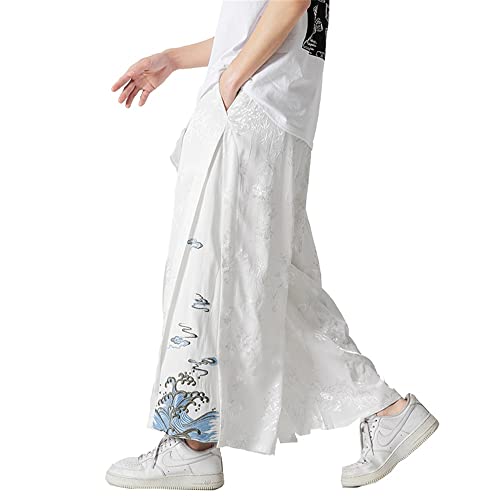 Seidarise Men's Baggy Wide Leg Pants Casual Harem Linen Japanese Yoga White