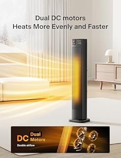 PELONIS 30” Ceramic Tower Space Heater for Bedroom, Electric Room Heater with Adjustable Thermostat, 75° Oscillation, Remote Control & 12H Timer, Tip-Over Switch & Overheating Protection, 1500W, Black