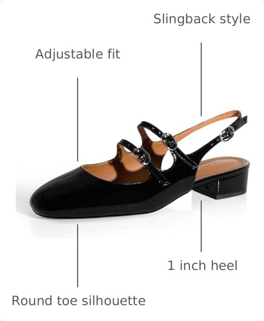 Image of anteikira Women's Round Toe Slingback Flats Closed Toe Double Strap Mary Jane Flats for Women 1 Inch Heel Dress Shoes Low Heel Causal Work Office Pumps for Women Size 5.5-12US