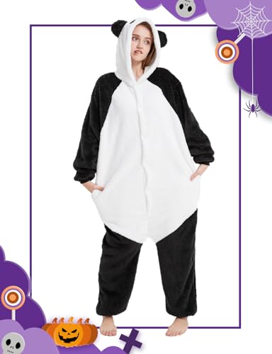 Xinlong Panda Jumpsuit Damen Tier Oversized Kuschelig Schlafanzug Cosplay Herren Lang mit Kapuze Unisex Tier Tierkostüme Nachtwäsche Winter Plüschjumpsuit