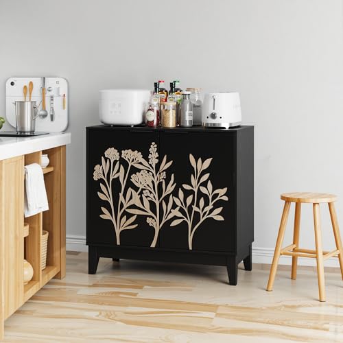 Armadio a buffet vintage da 80 cm con mobili intagliati, credenza decorativa con 2 ante e ripiani regolabili, armadio decorativo in legno con spazio per soggiorno, cucina, sala da pranzo