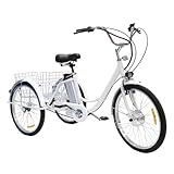 DEEguess Adult Electric Tricycle, 24-Inch Electric Bicycle With Large Basket And Light, Suitable For Men, Women And The Elderly, For Picnics, Shopping And Work White
